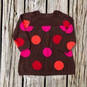 18-24m Baby Girls GAP Brown Pink Orange Large Polka Dot Fall Color Sweater Dress